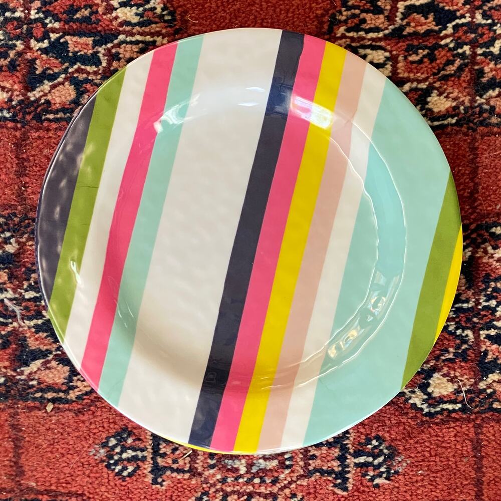 Trina Turk Set of 4 Multicolored Stripes Melamine 8-1/2" Plates